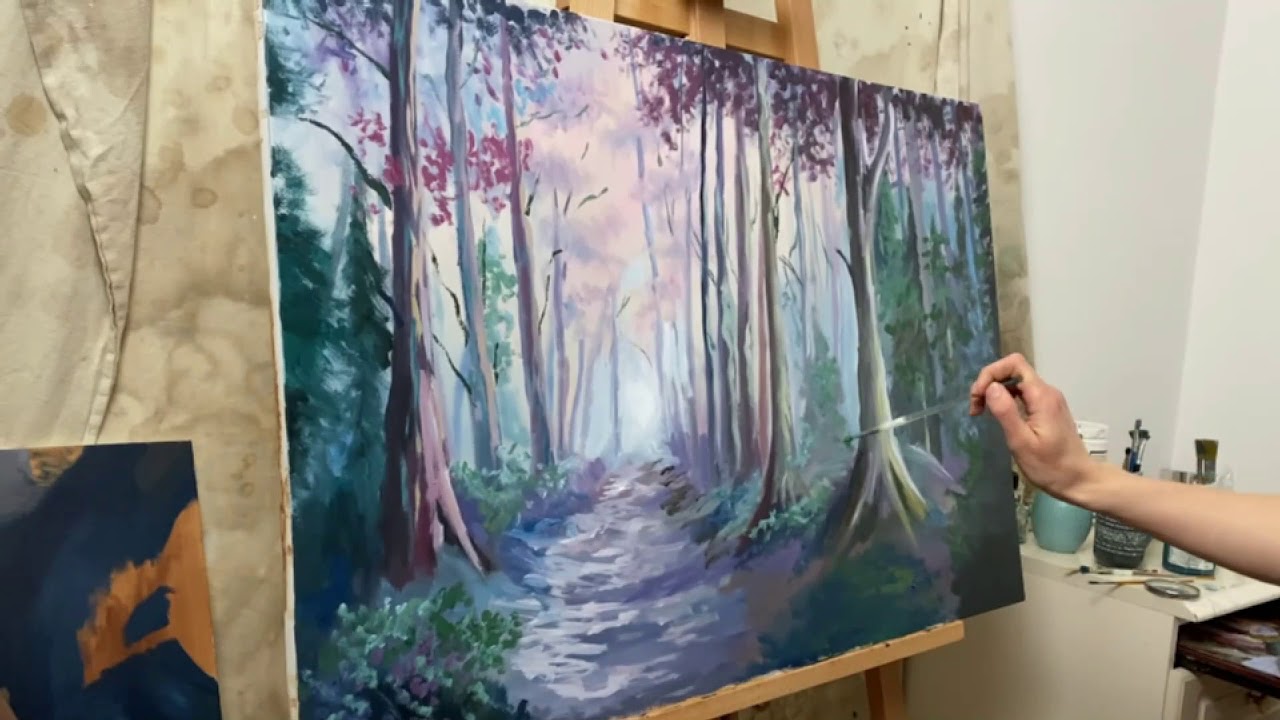 Misty Woods Oil Painting time-lapse (Kevin Hill Guide)