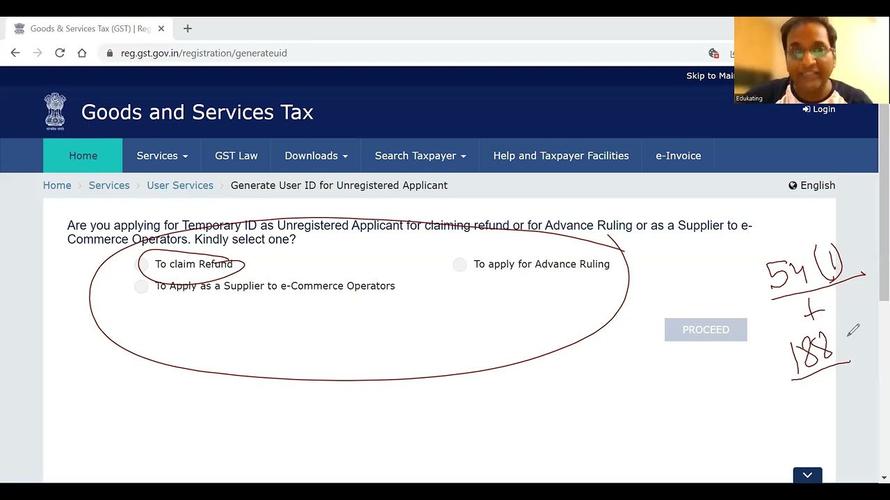 Temporary ID for Unregistered Person in GSTN for refund or Advance Ruling or as a Supplier to ECO
