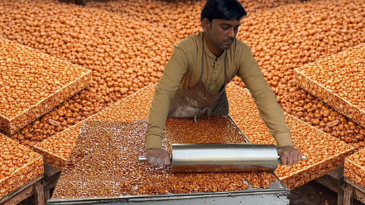 PEAANUT CHIKKI MAKING SKILLS - LIVE MOONGFALI RECIPE | Amazing Street Food Jaggery Bar Process