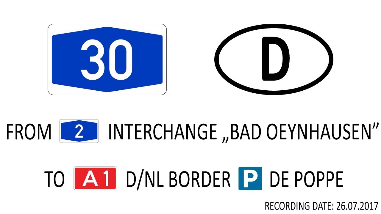 A30, Bundesautobahn 30. Kreuz Bad Oeynhausen - Grenzübergang Bad Bentheim/Oldenzaal. Deutschland