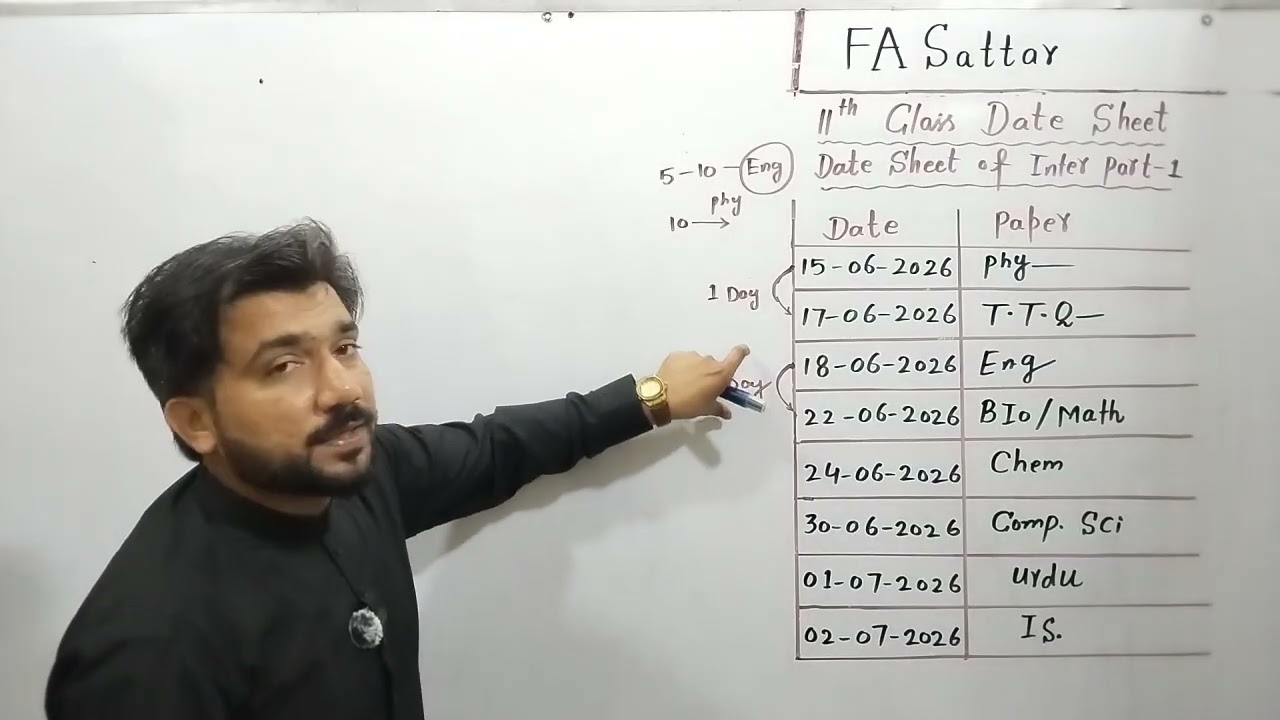 11th Class Date Sheet 2026 | 1st Year Date Sheet 2026 | First Year DATE SHEET 2026 | FA SATTAR 