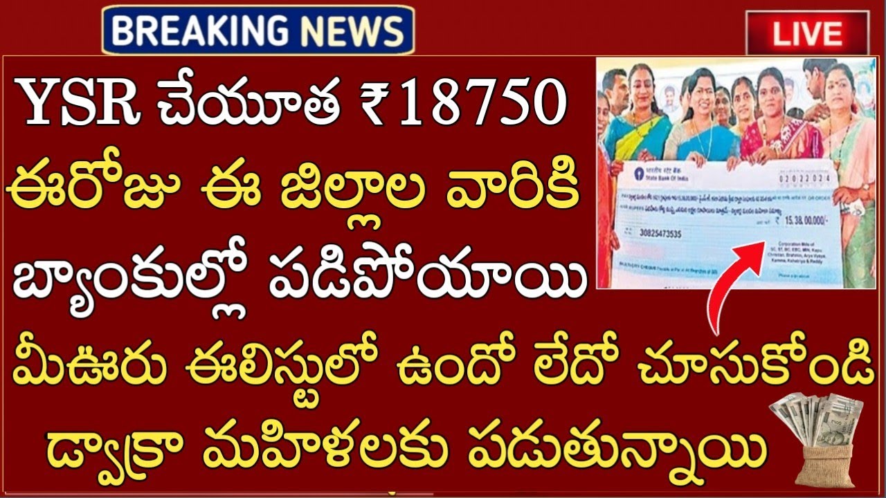 AP లో చేయూత ₹18750 ఈ రోజు ఈ జిల్లాలకు పడిపోయాయి బ్యాంకులకు వెళ్లి తీసుకోండి రానివారు ఇలా చేయండి 2024