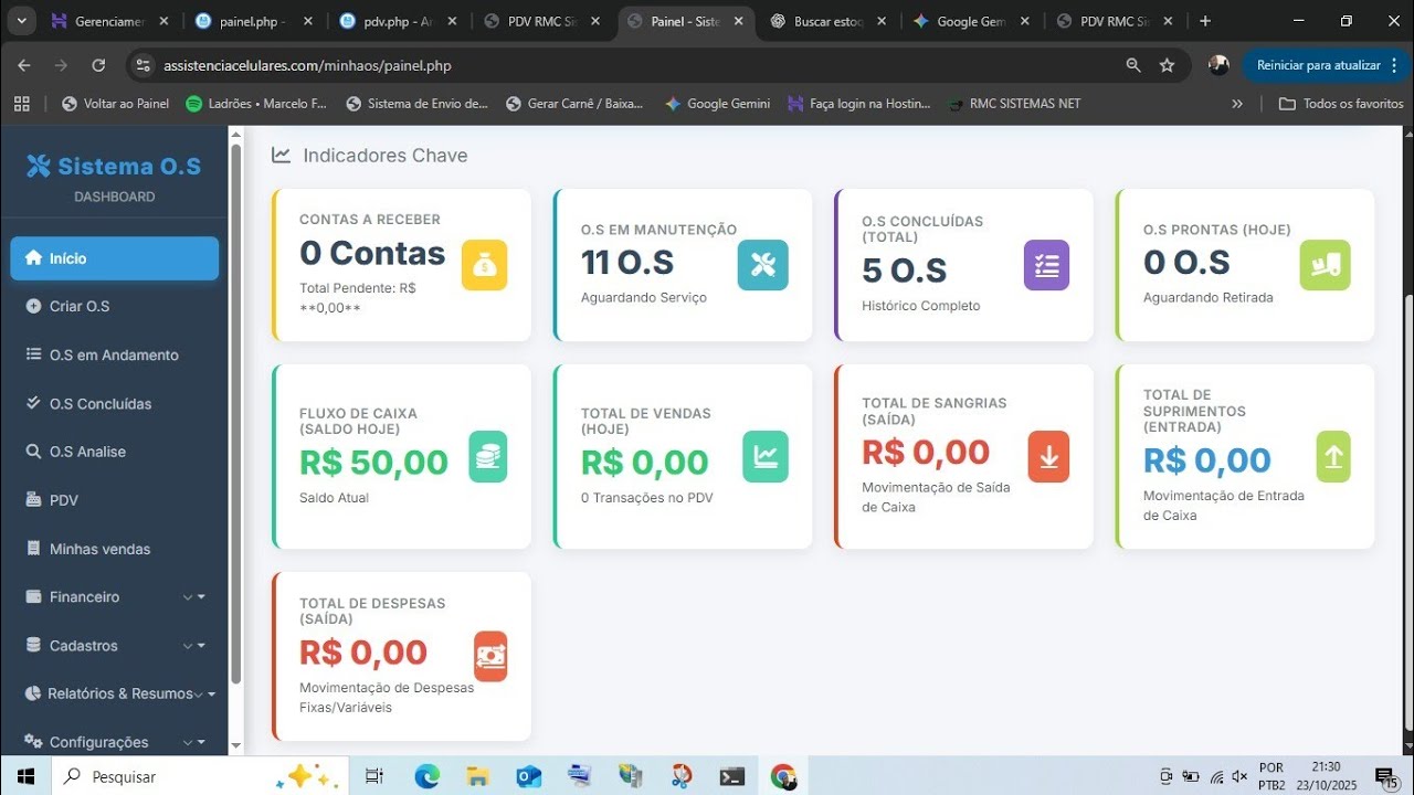Sistema assistência técnica online, ordem de serviço para celular eletrônico moderno teste agora