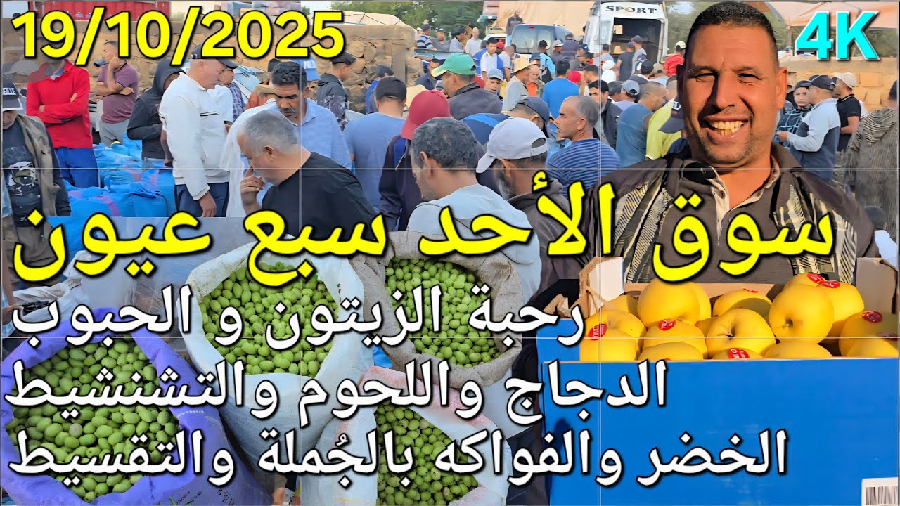 أثمنة الزيتون والخضر واللحوم والدجاج سوق الأحد سبع عيون اليوم 19/10/2025