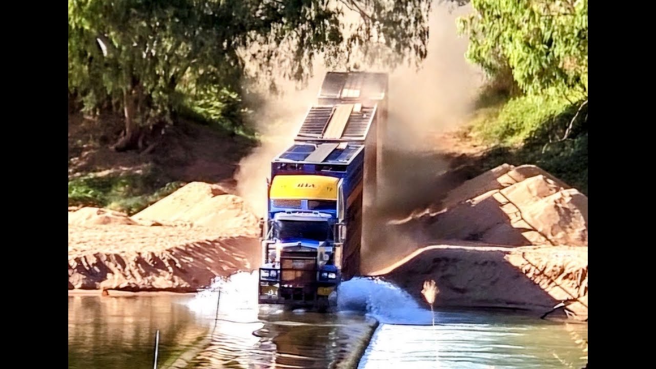 Kenworth Road Train Crossing River in Australia