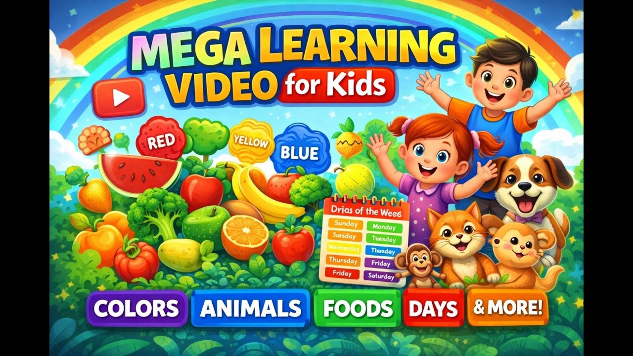 Mega Learning Video for Kids 🎨🐶🍎📅 | Colors, Animals, Foods & More 