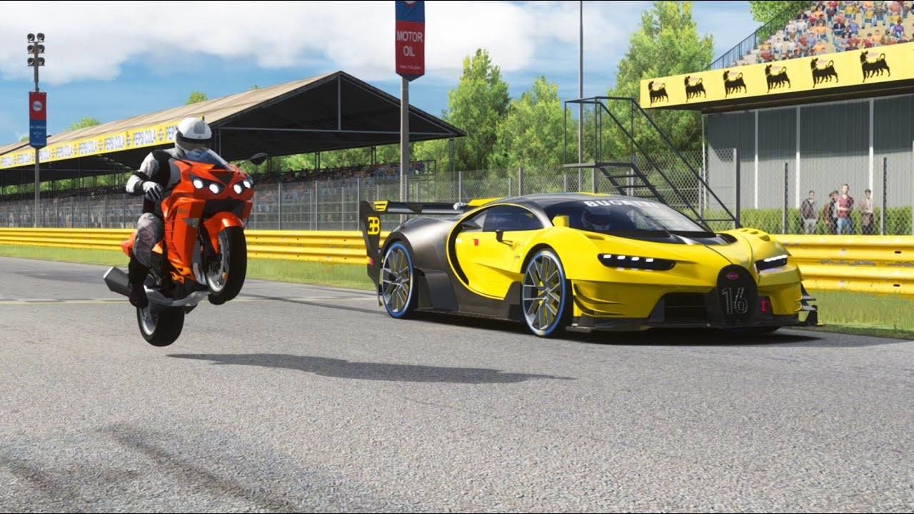 Kawasaki Ninja ZX-14R 2014 vs Bugatti Vision GT at Monza Full Course