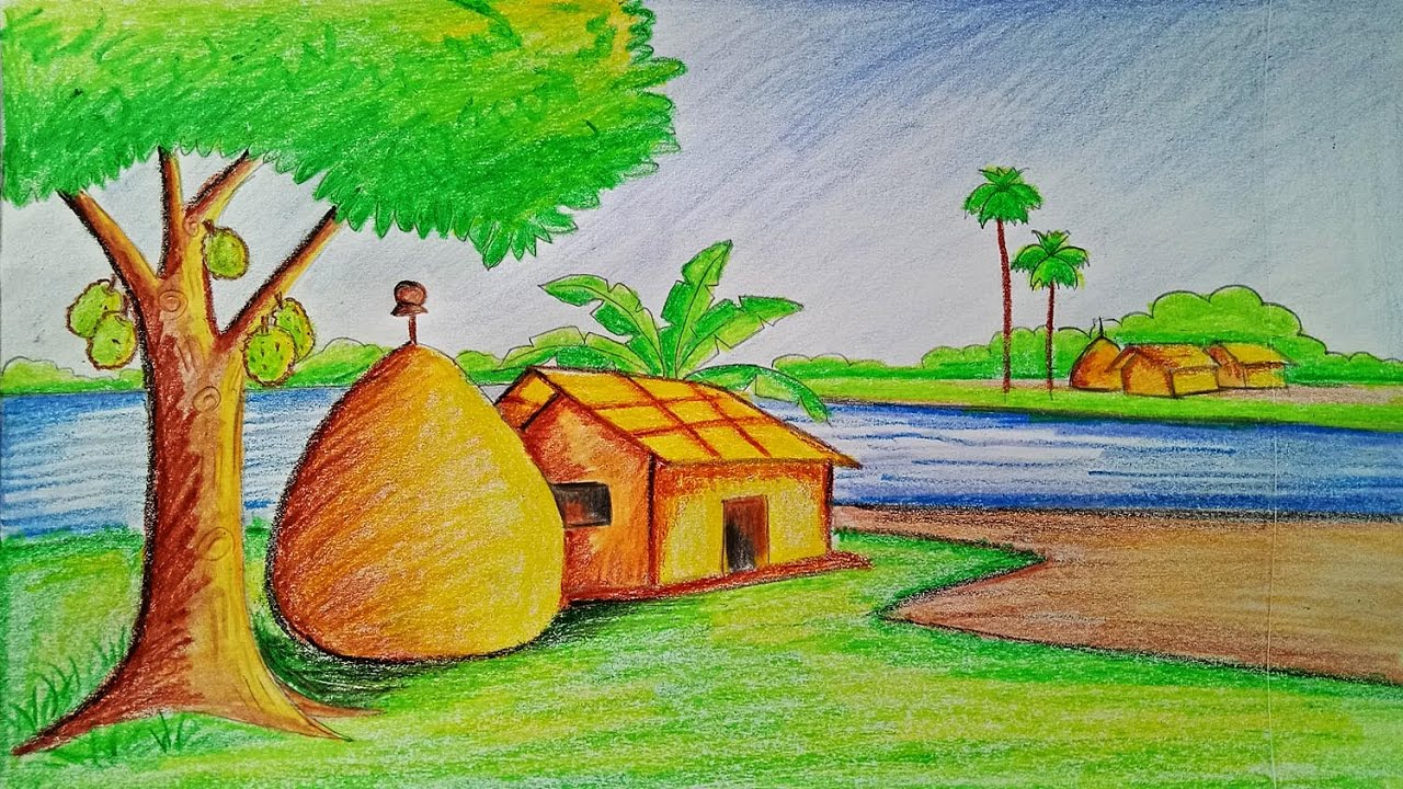 How to draw a village scenery Step by step (very easy) || Art video