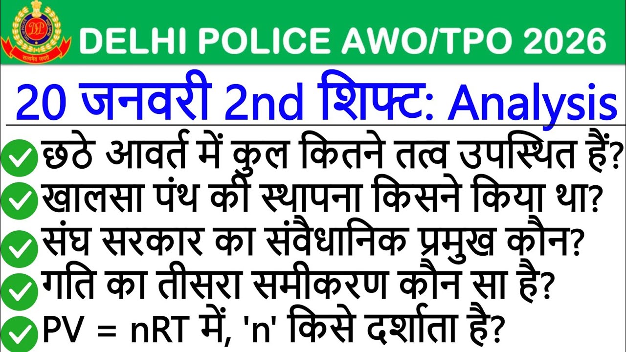 Delhi Police AWO TPO Exam Review 20 January 2nd Shift | Delhi Police AWO TPO Exam Analysis Today