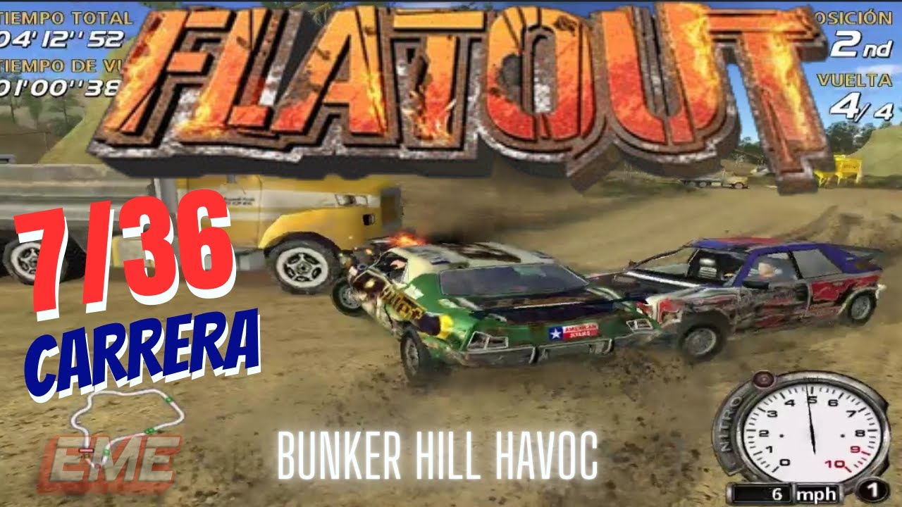 FlatOut 1 Para Pc Carrera 7-36 -Circuito Bunker Hill Havoc- Jugando Con Teclado (Juegos Retro)#Games