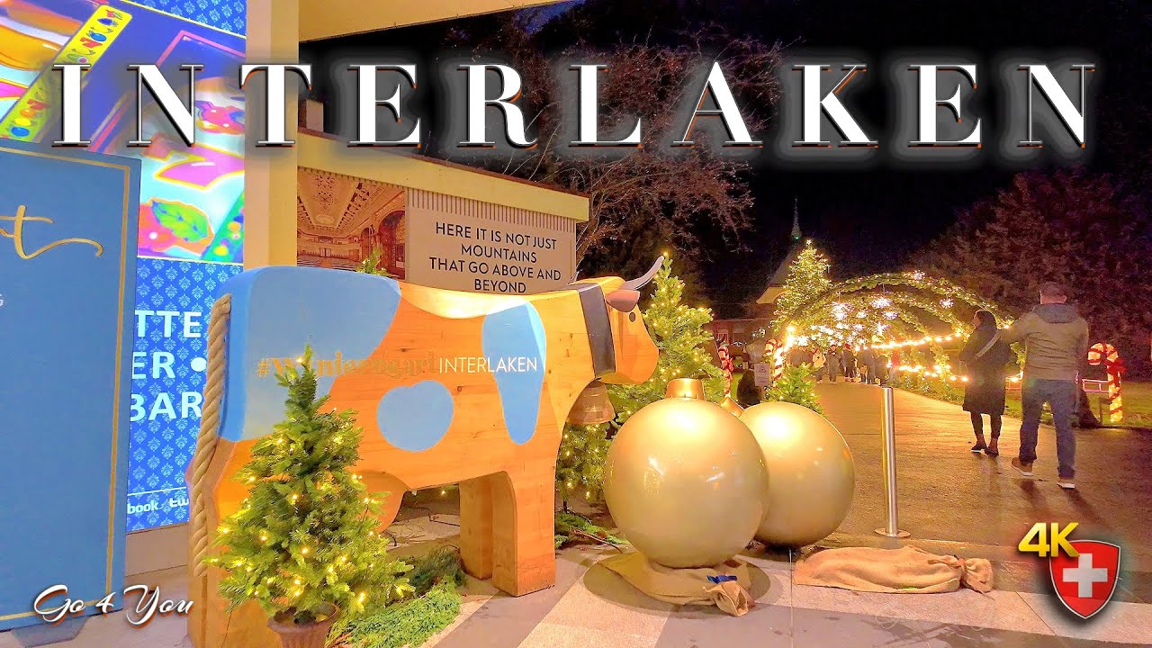 INTERLAKEN 🇨🇭 Christmas visit to Swiss town 4K Walking tour in Region Jungfrau SWITZERLAND Alps