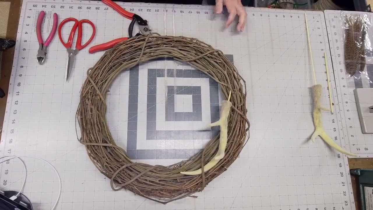 How to Make a Rustic Deer Antler Hunting Pheasant Feather Grapevine Wreath Tutorial