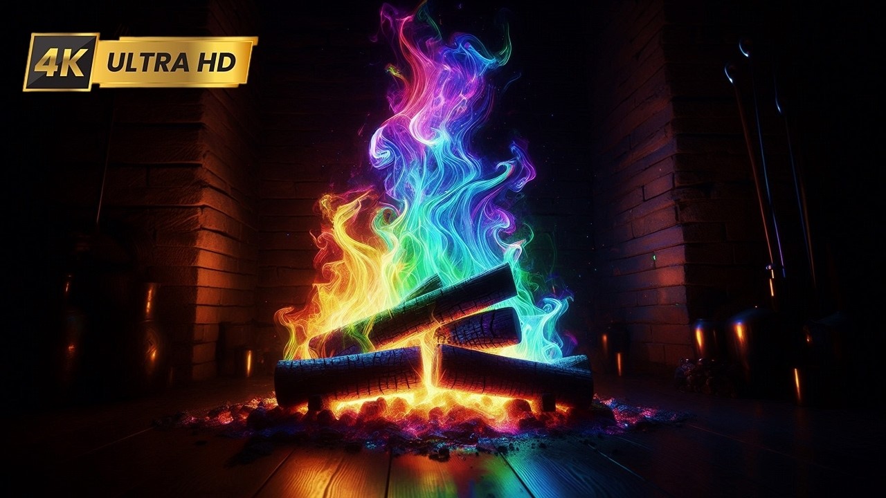 4K RAINBOW Fireplace Flames Ambience (12 HOURS NO MUSIC). Fireplace with Logs Crackling Fire Sounds!