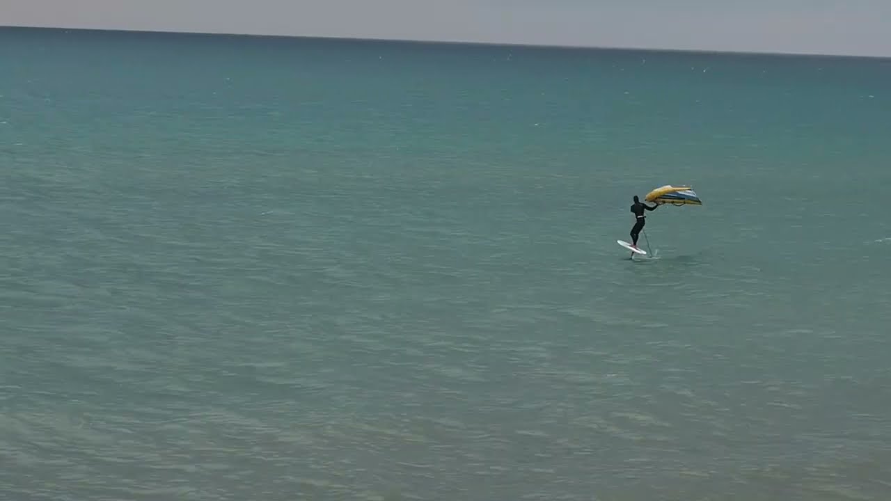 Wing Foil,  Lake Huron.  Tacking, Gybing, 360
