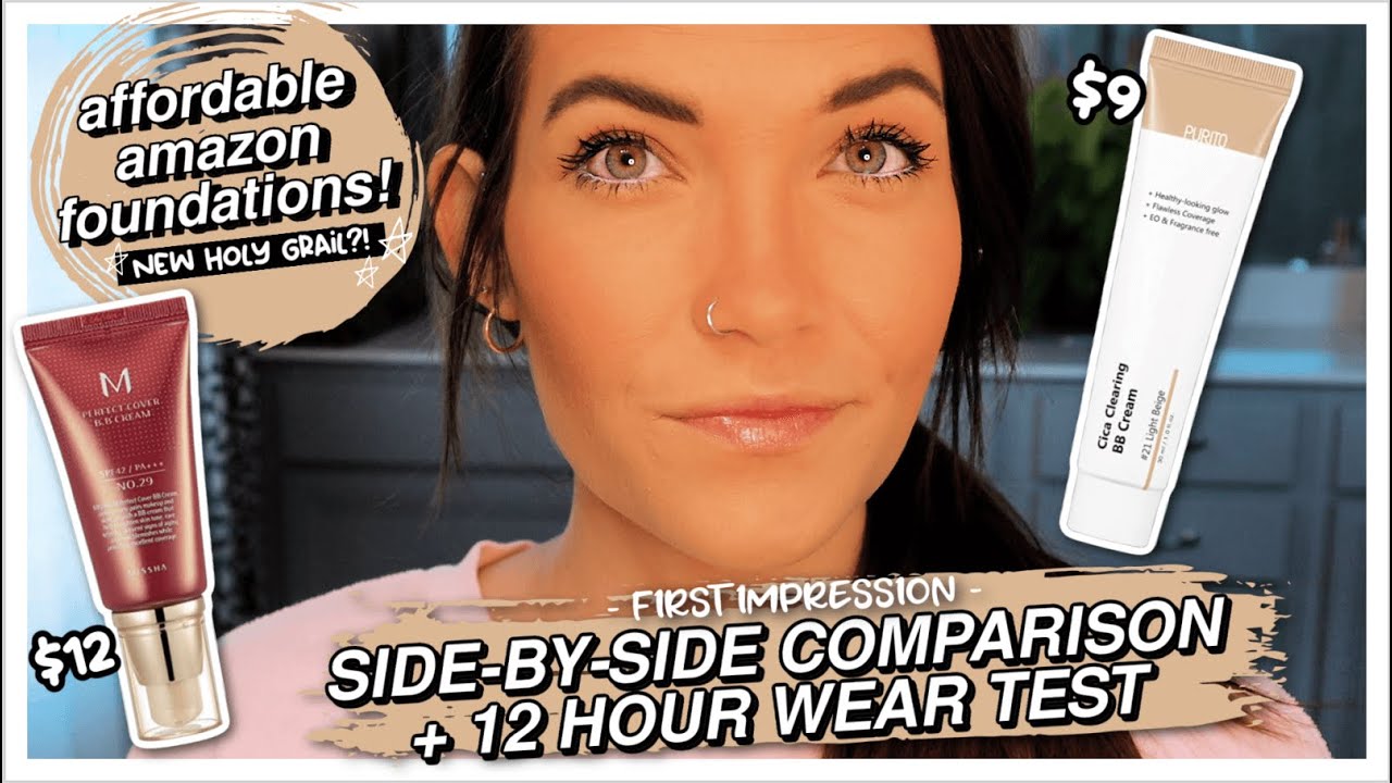 AFFORDABLE AMAZON FOUNDATION REVIEW // Purito vs. Missha BB Cream First Impression + 12h Wear Test