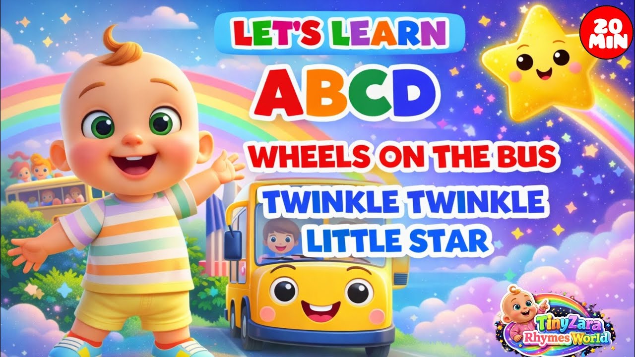 Learn ABCD A to Z | Wheels on the Bus + Twinkle Twinkle | Nursery Rhymes | Alphabet Song A-Z | Baby 