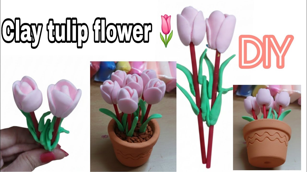 clay tulip flower 🌷 | super clay art | how to make clay flower 
