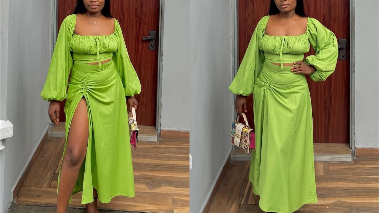 How To Cut And Sew This Trendy 2 Piece Ruched Skirt With Slit And Bustier Milkmaid Top.