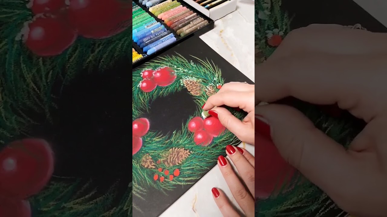 Christmas 🎄 wreath ✨ | Oil pastel drawing #art #oilpastel #christmas