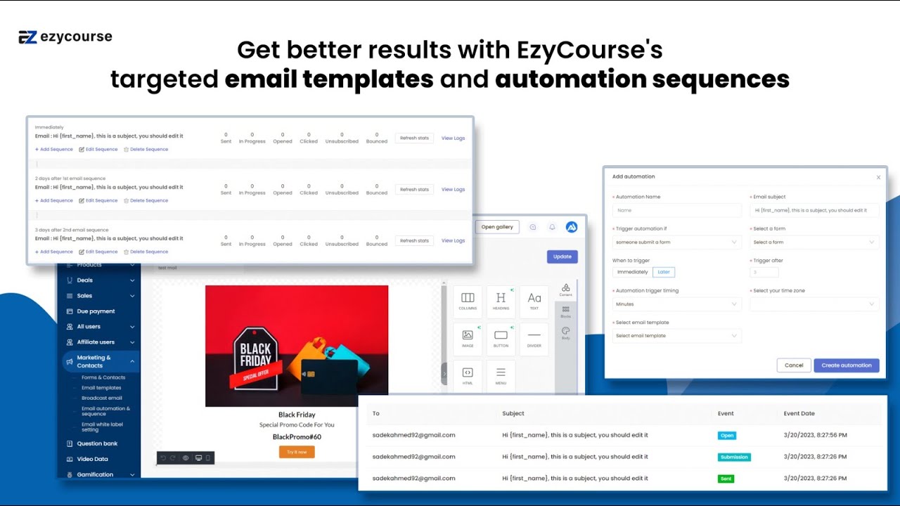 Email marketing with EzyCourse. Automation, sequence & campaign | All in one online course platform