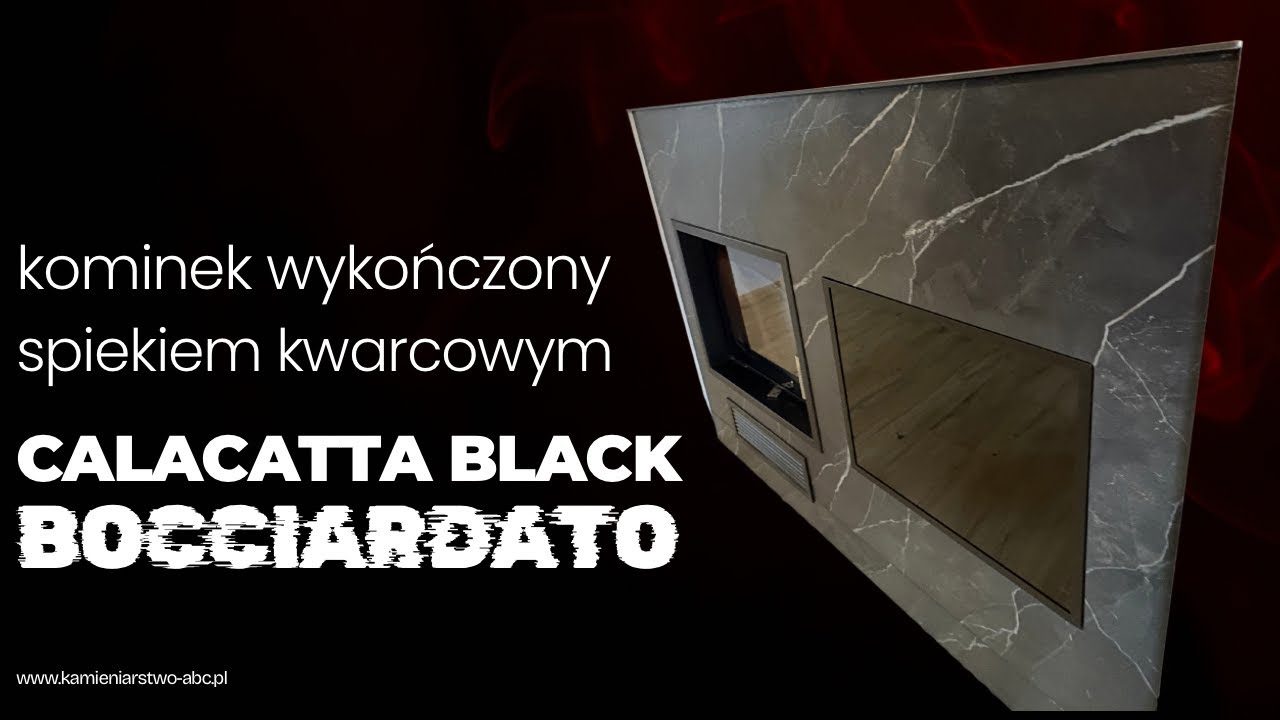 Nowoczesny kominek wykończony spiekiem Calacatta Black | Bocciardato w praktyce