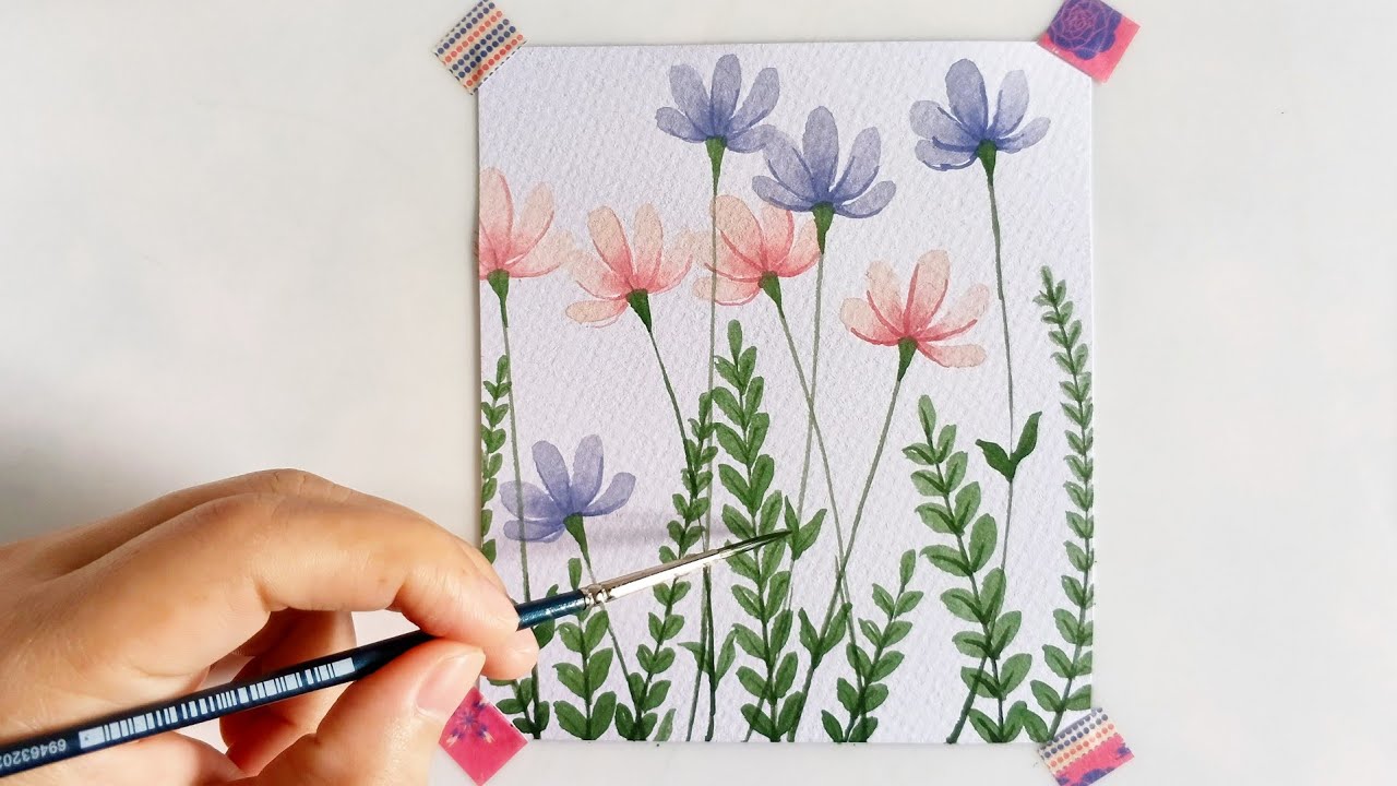 Easy Minimalist Flower Watercolor Painting | Watercolor Painting 🎨