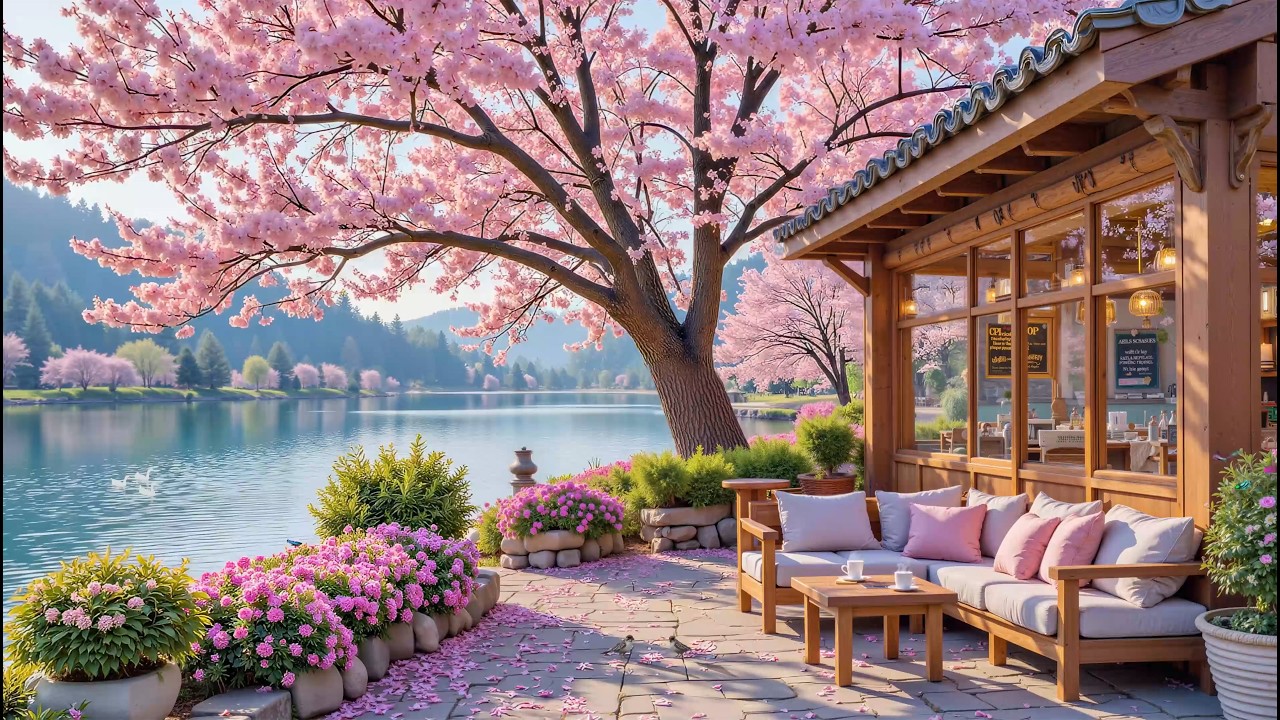 Calm Piano at Spring Lakeside Ambience | Tranquil Lounge 🌺🎹 for Reading & Working