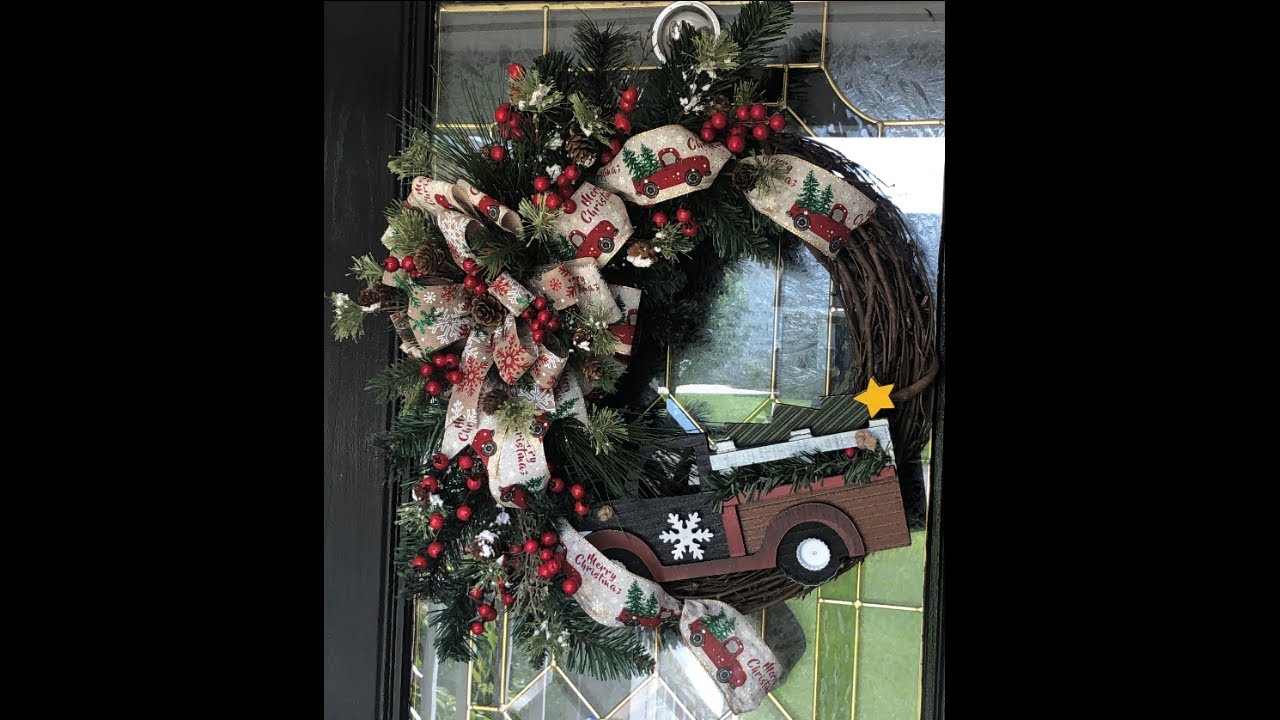 How to make a Red Truck Christmas Grapevine Wreath with Wreath Decor by Dawn