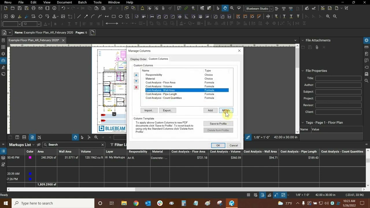 Анализ затрат и количественные расчеты с помощью Bluebeam Revu