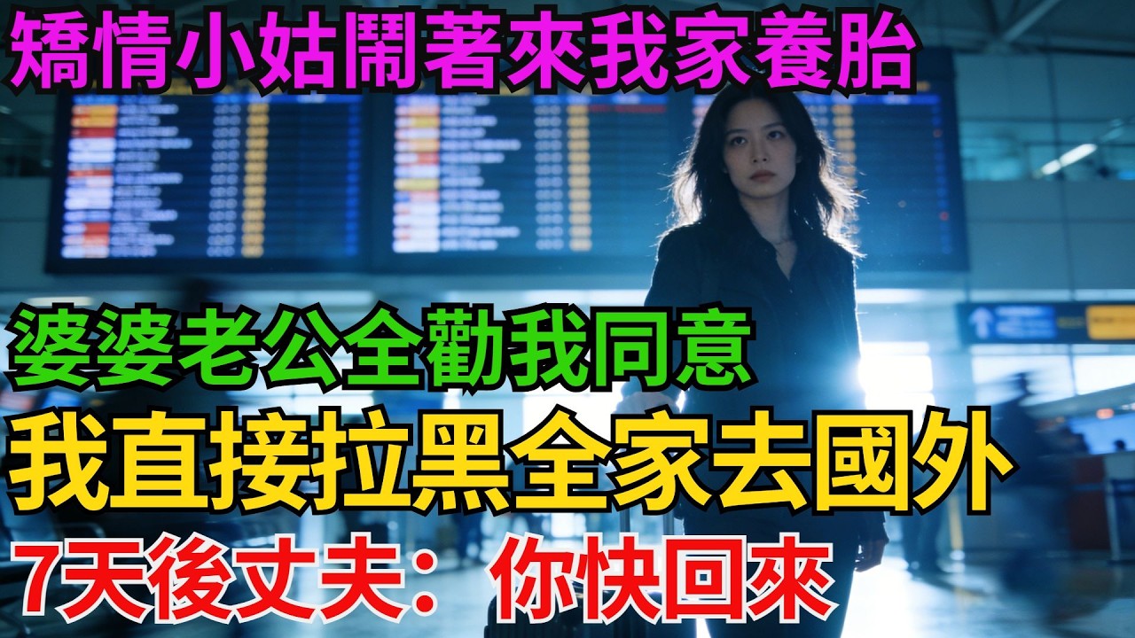 矯情小姑鬧著來我家養胎，婆婆老公全勸我同意，我直接拉黑全家去國外，7天後丈夫：她已經走了，你快回來我理都沒理他！【阿馨夜讀】#故事分享#情感#婆媳矛盾#AA制