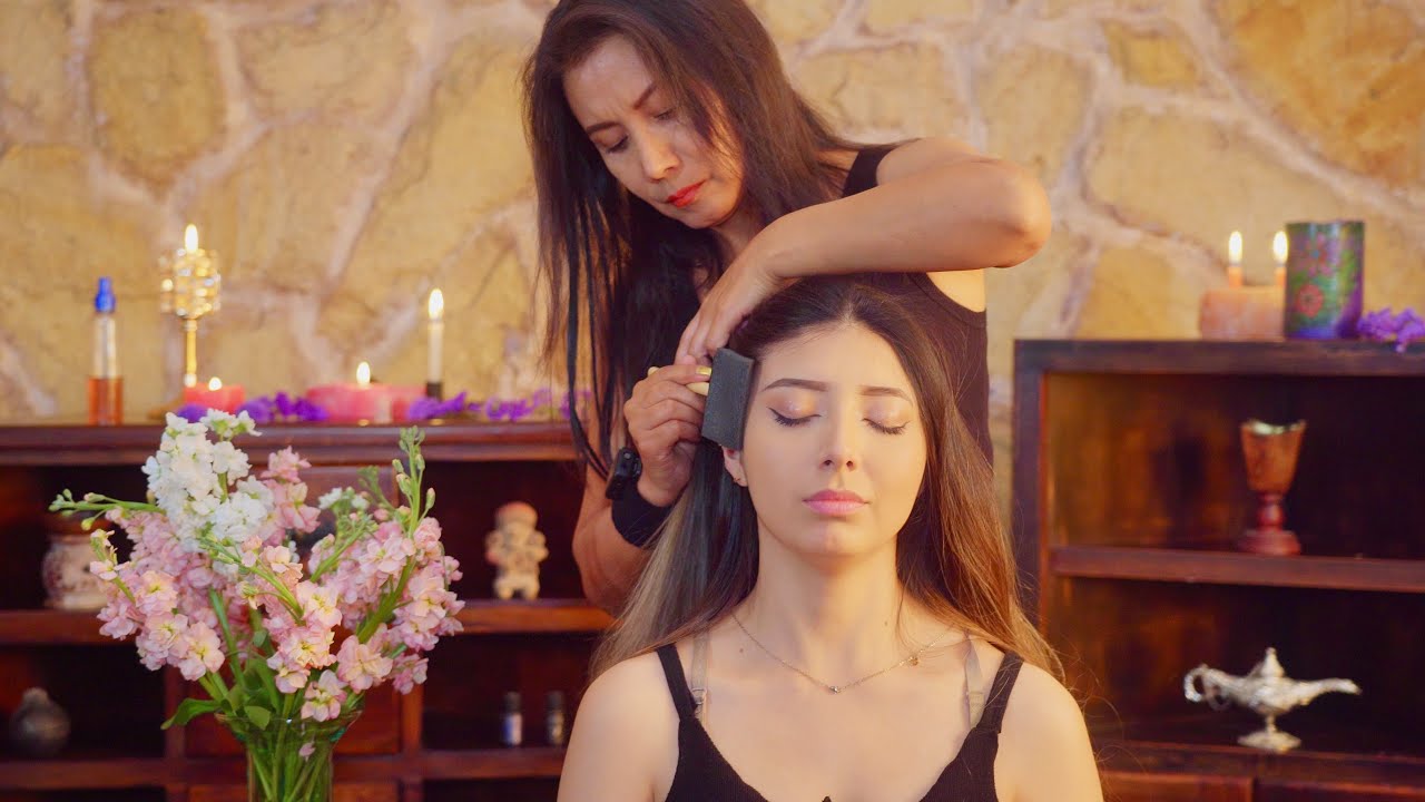 Nelly & Darlene in an ASMR massage & soft whispering triggers & tingles for sleep & relaxation 😴