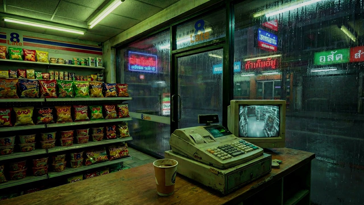 Sector 24h: The Lonely Store | Melancholic Rain Visuals & Deep Music | 4K