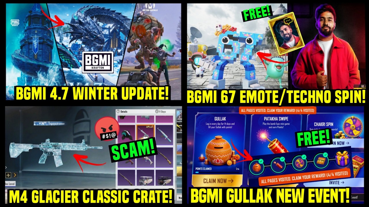 BGMI GULLAK EVENT / BGMI 67 EMOTE RARE CARD / BGMI M4 GLACIER CLASSIC CRATE SCAM / BGMI 4.7 UPDATE