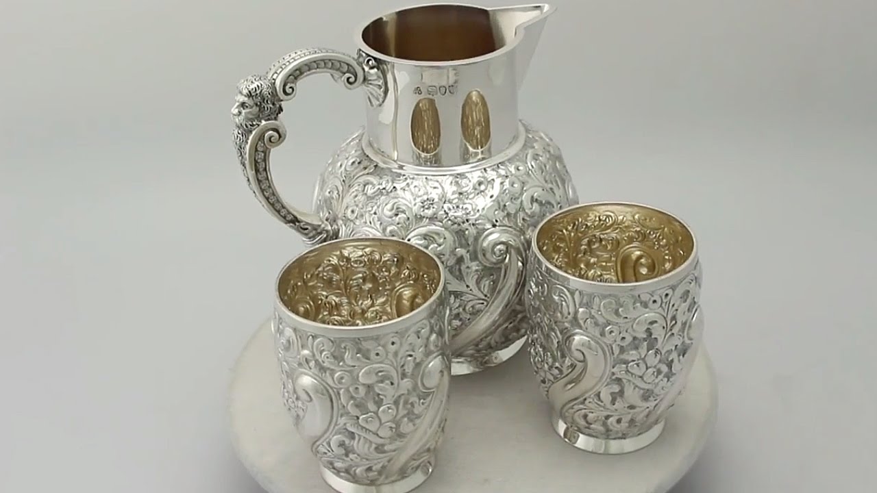Sterling Silver Jug and Beaker Set - Antique Victorian - AC Silver (A6115)