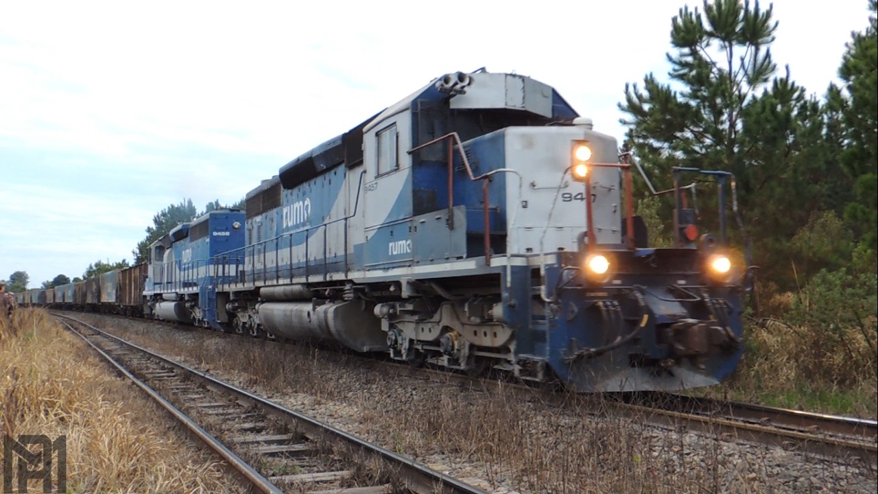 Dupla de SD40 partindo com trem carregado