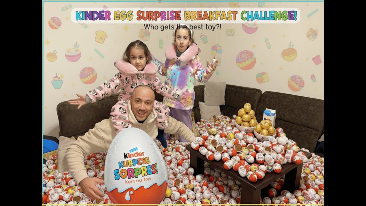 BREAKFAST CHALLENGE: Who Wins the Giant Kinder Surprise?! * KINDER SURPRISE