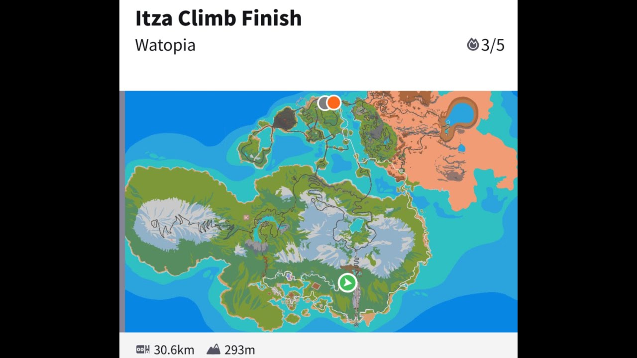 Zwift - Itza Climb Finish, Watopia 1h 15min 29.1km (18.1 miles) 291m (955‘) 0.9km (0.6 miles) 600