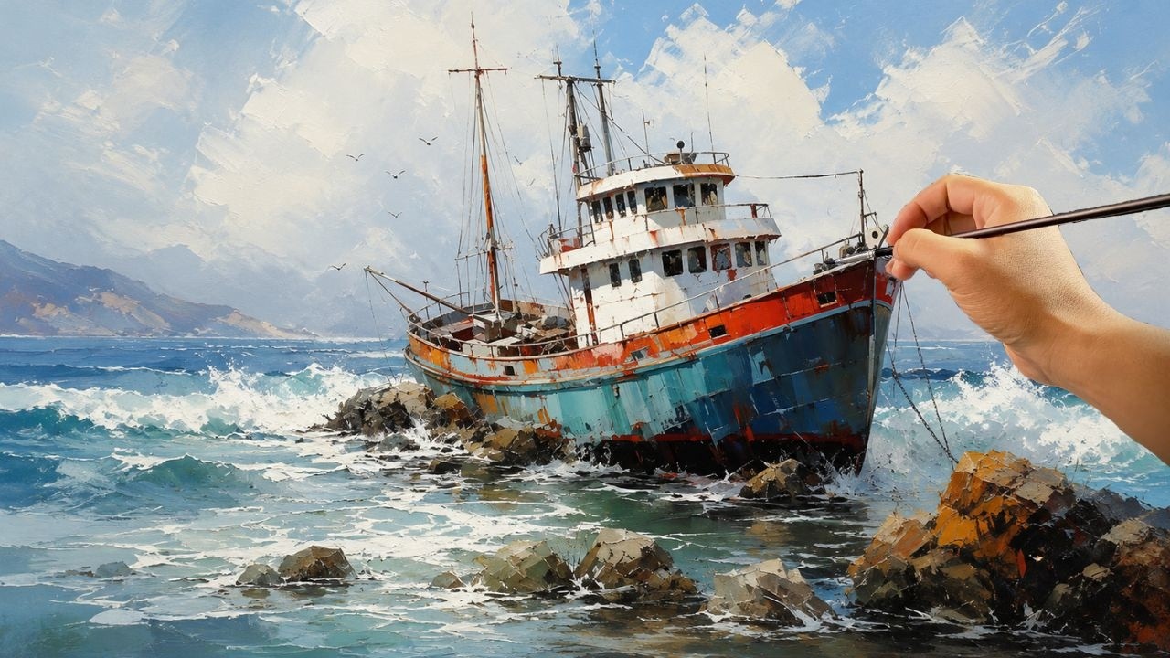 🎨 Can You Paint This Stunning Ocean Ship? Easy Acrylic Painting for Beginners | #0109