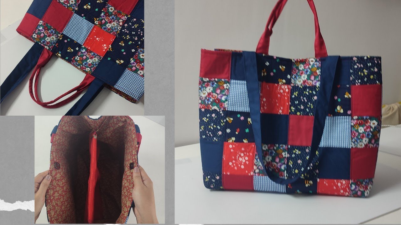 Patchwork Tote Bag with 2 Handles | How to Sew Bag | Large Tote Bag #diy #handmade