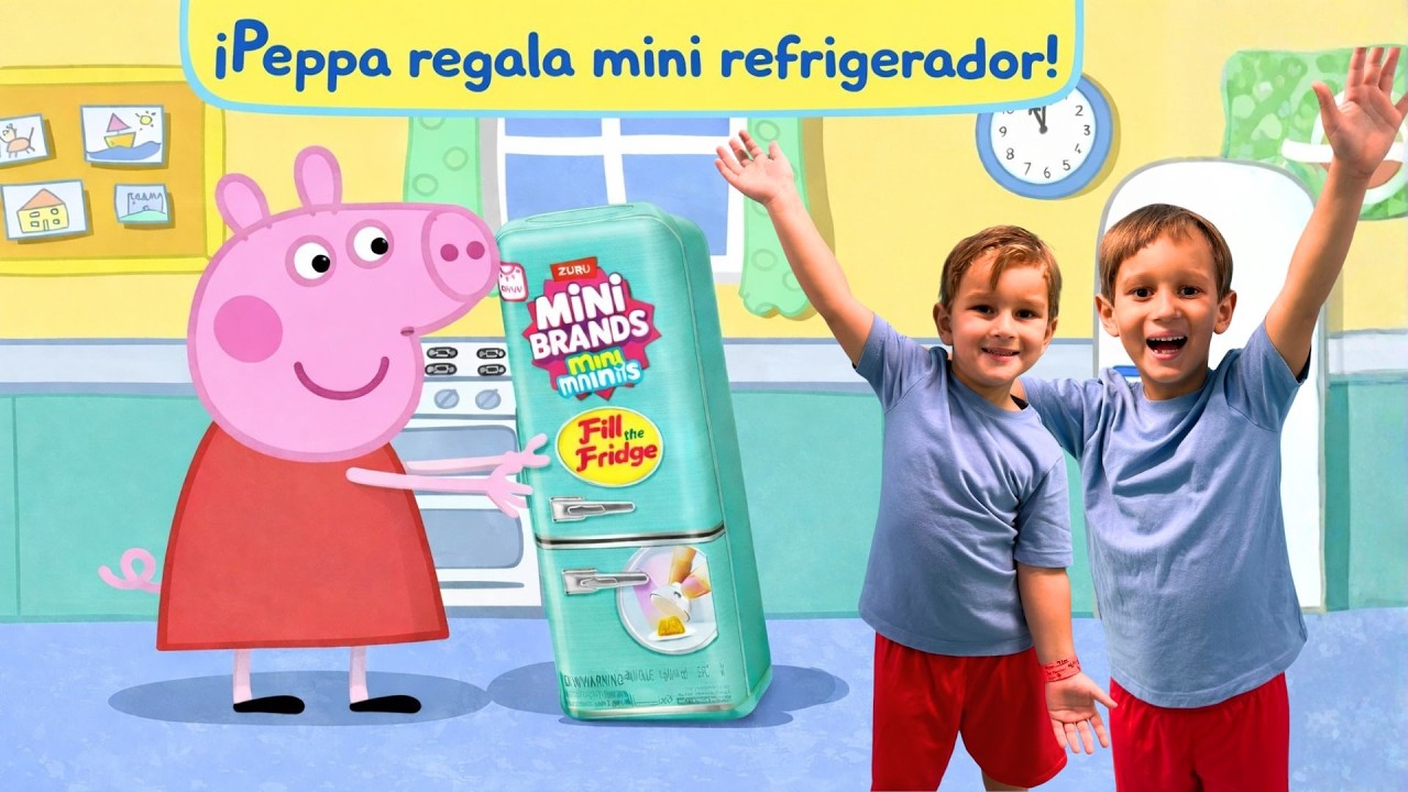 Peppa Pig abre regalo sorpresa con Sam y Ravi | Mini Brands | Mini Fridge 🎉