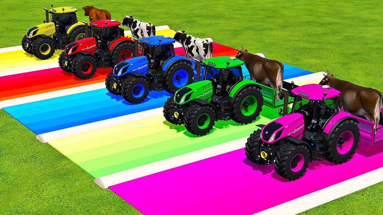 TRANSPORTING VALTRA, JOHN DEERE TRACTORS & LOAD COWS BATTLE - Farrming Simulator 22