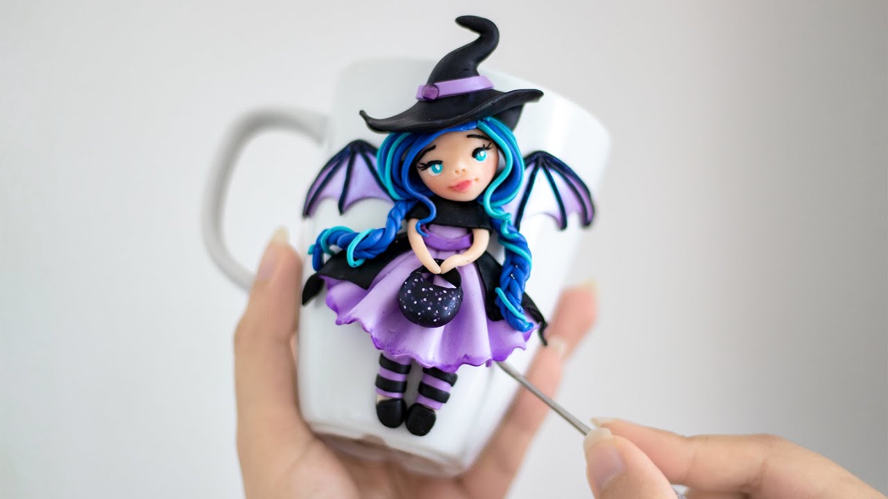 Polymer Clay Halloween Girl on Mug | Halloween DIY Tutorial