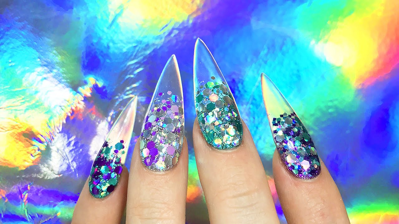 GLASS MERMAID STILETTO ACRYLIC NAILS