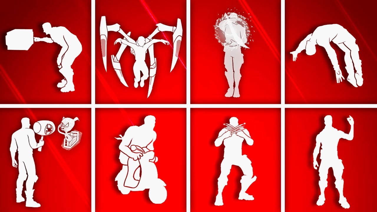 ALL MARVEL EMOTES & DANCES IN FORTNITE! 🎯 (Scootin', Snikt! Snikt!, Potted Groot Dance)