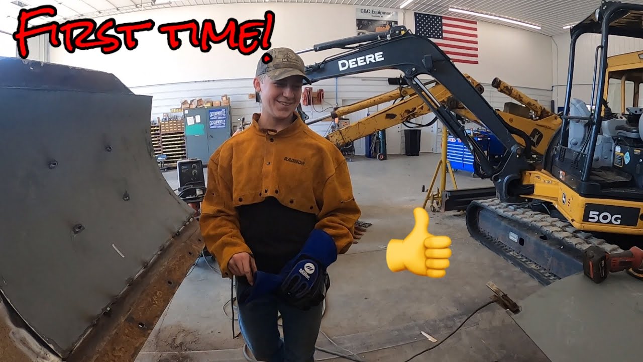 How to weld on a Dozer blade skin blade face. Tuckers first time welding how did it go?