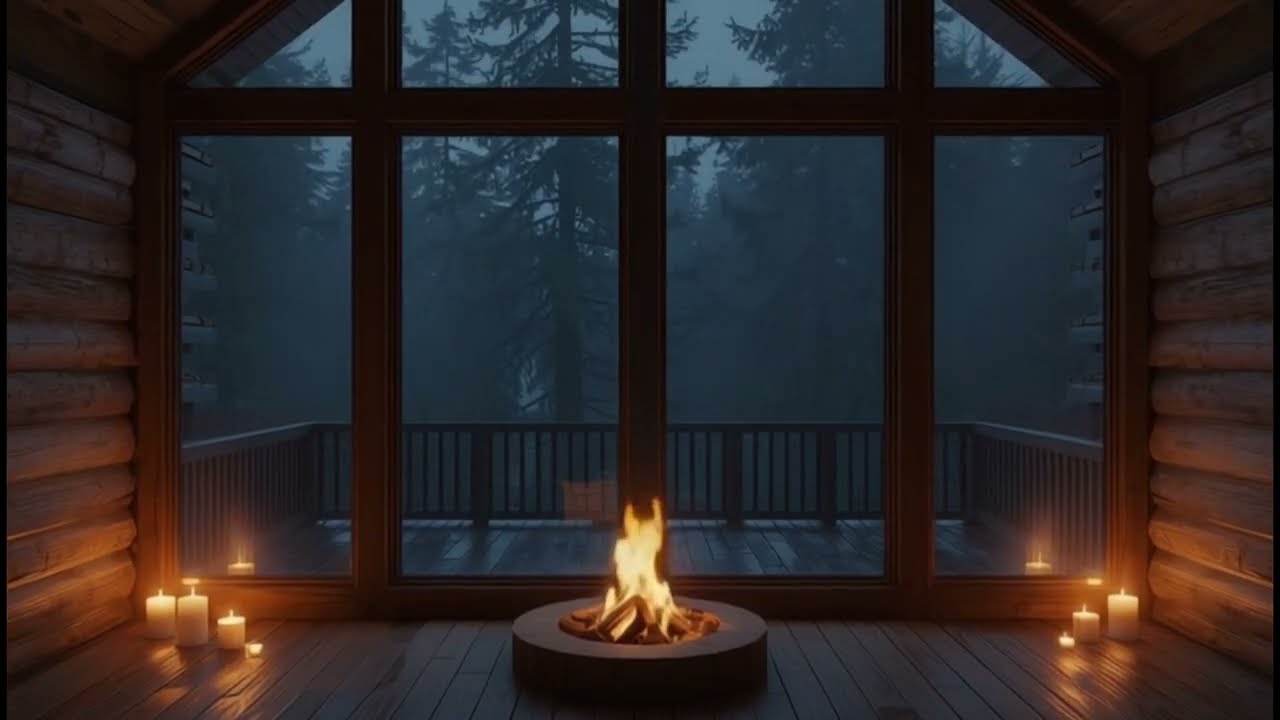 Cozy Rainy Cabin Night 🌧 Fireplace Ambience for Deep Sleep & Relaxation (1 Hour)