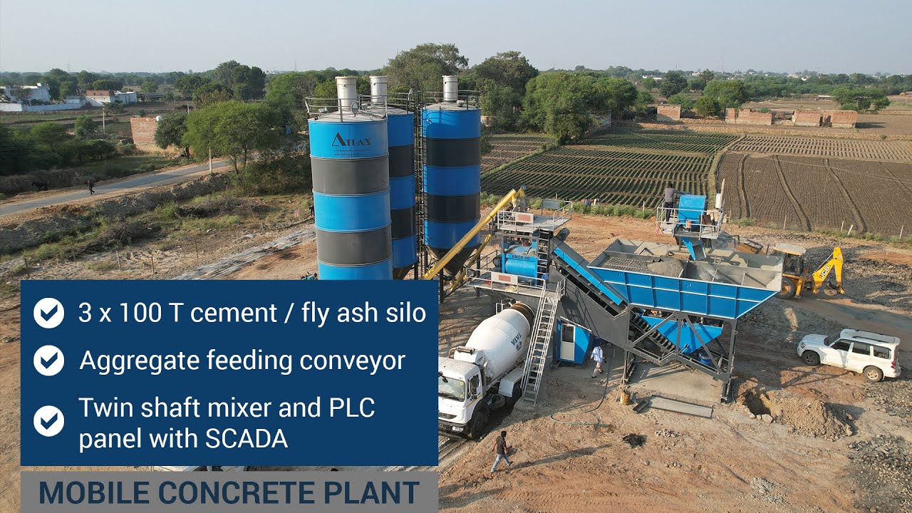 Mobile concrete batching plant | 60 m3 with SCADA | 3 x 100 T cement / fly ash silos