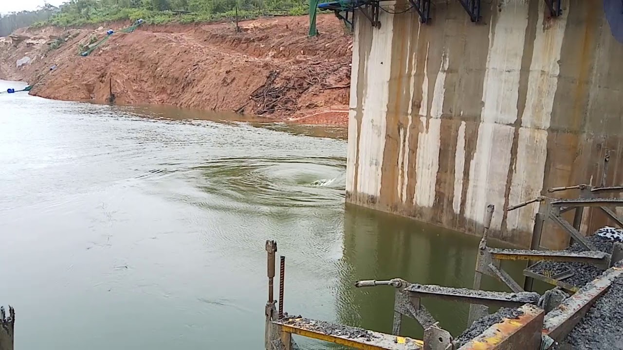 Water Released from Saddledam D of Xe-Pian Xe-Namnoy HydroElectric Power Plant Project, Laos