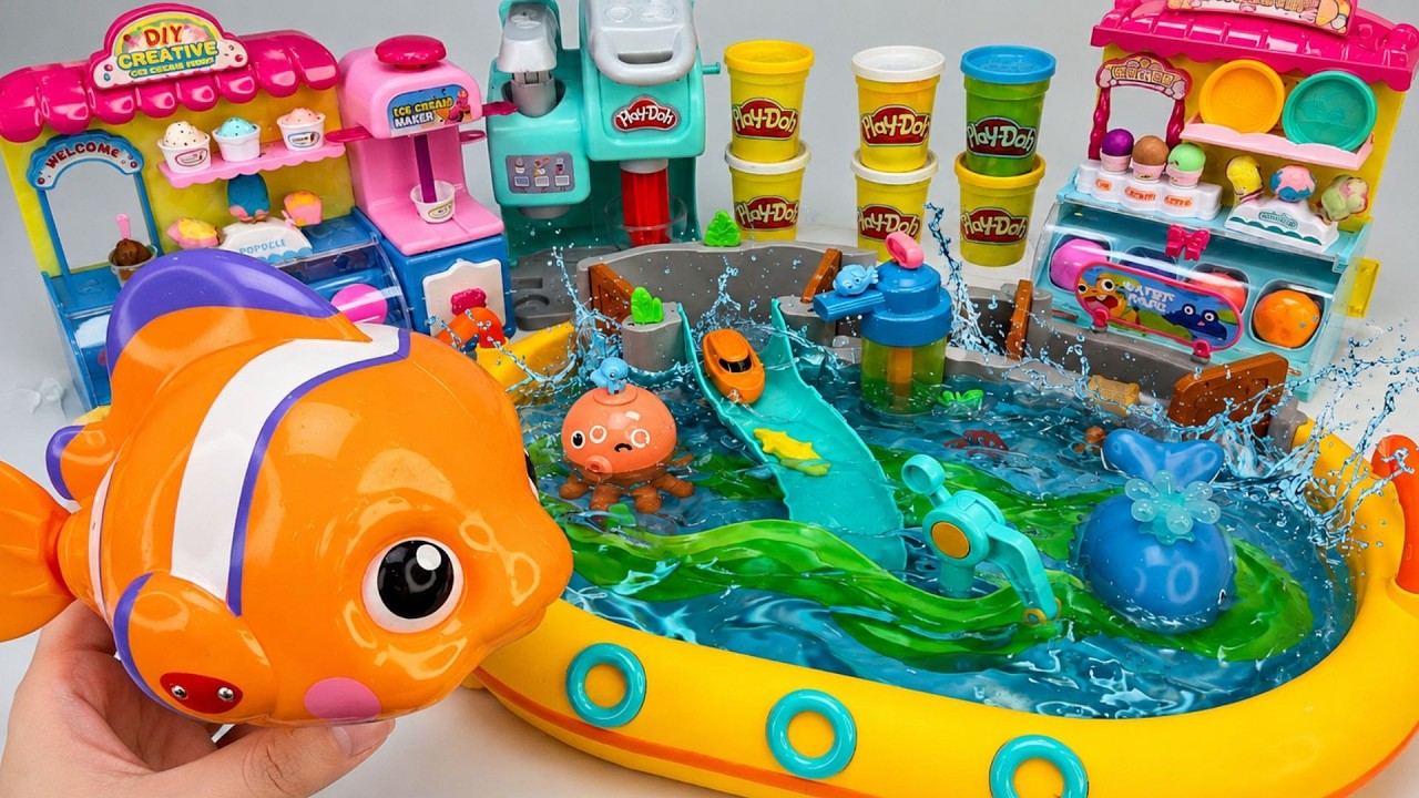 Ultimate ASMR Play Doh Rainbow Ice Cream with Robo Alive Fish 🐟🍧 플레이도 무지개 아이스크림 Satisfying Unboxing