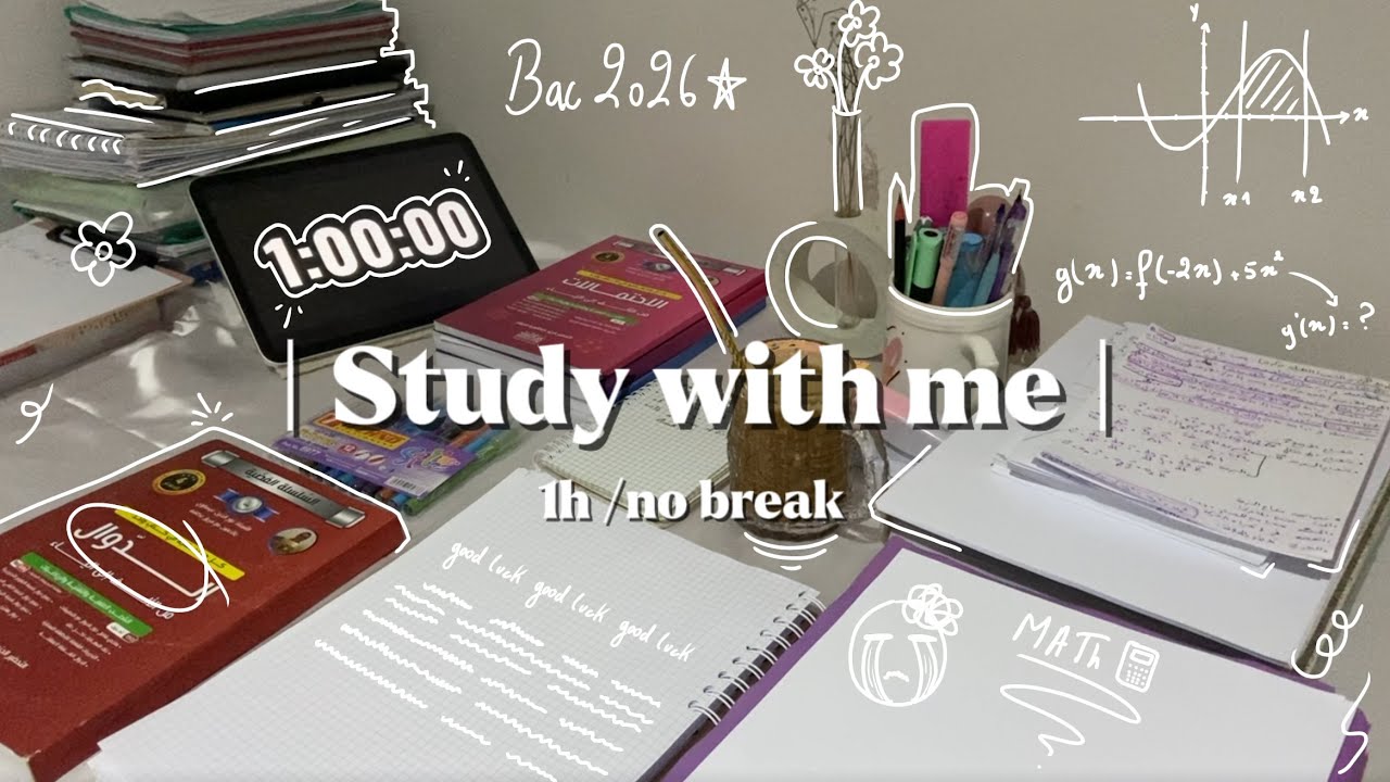 Study with me 📖|| 1h no break | background noise ￼￼￼￼🌷